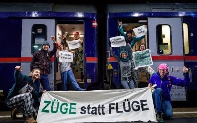 New night train Vienna – Brussels celebrated by climate action groups in both cities