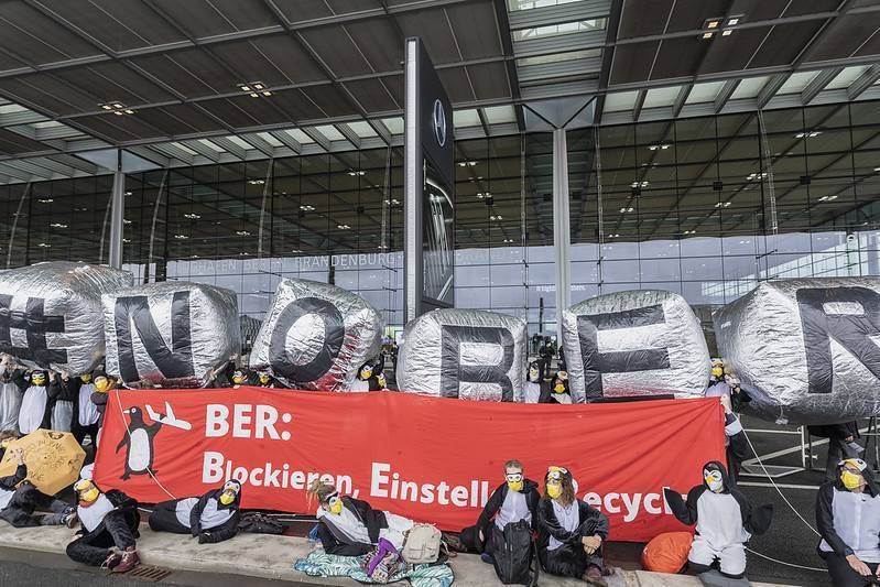 Hundreds of Penguin Climate Activists Block Berlin Airport BER Opening