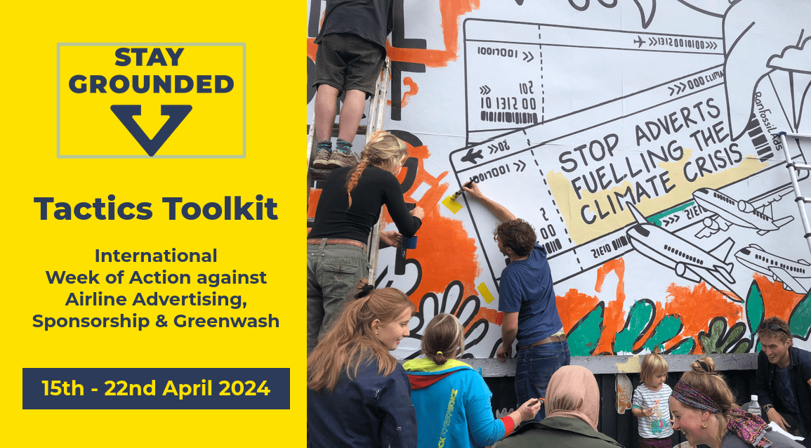 Una foto compartida de una foto de la semana de acción del año pasado contra la publicidad de las aerolíneas y un texto sobre el próximo seminario web