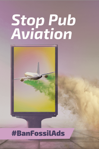 Una foto compartida de una foto de la semana de acción del año pasado contra la publicidad de las aerolíneas y un texto sobre el próximo seminario web